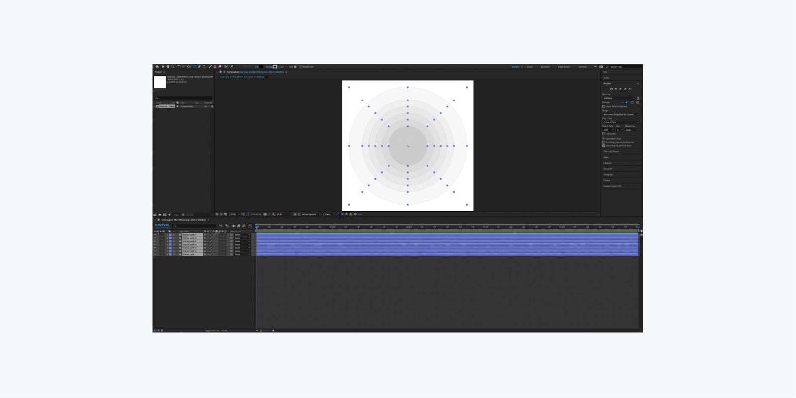 After Effects UI 仪表板已选择所有图层。