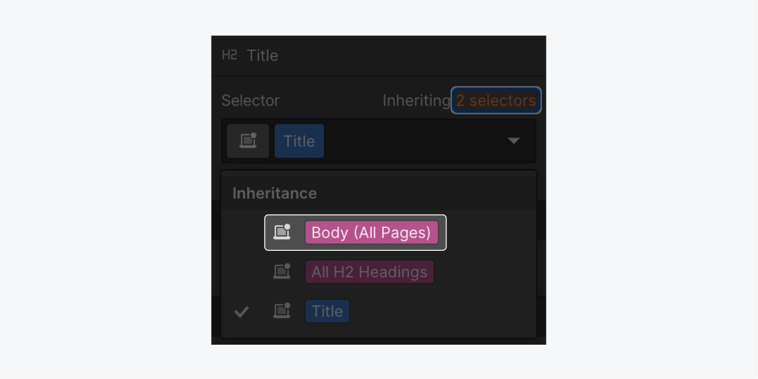 The Body (All pages) element highlighted within the inheritance menu.