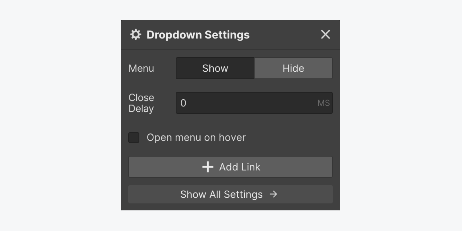 The dropdown settings menu includes options to show or hide the dropdown list. 