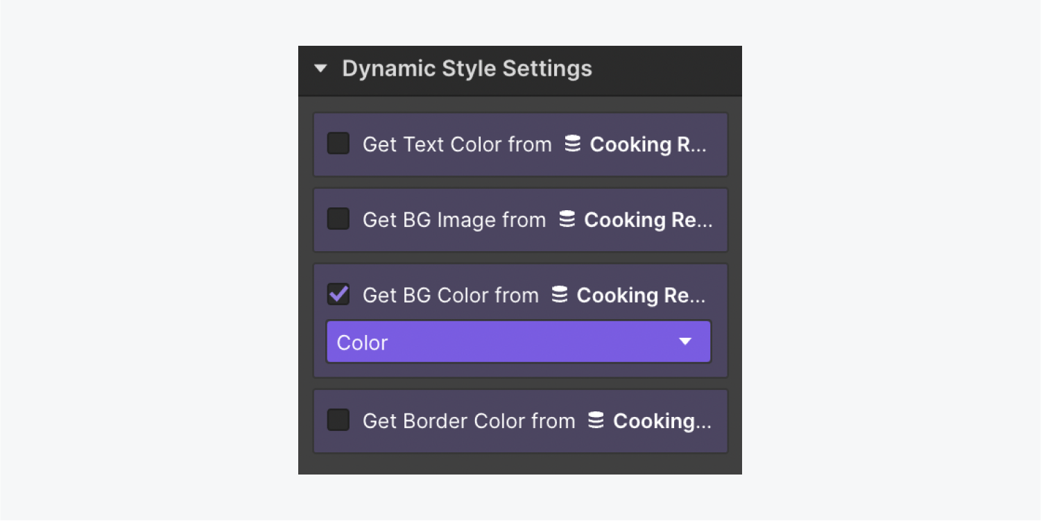 The “Get BG Color” setting is checked in Dynamic style settings.