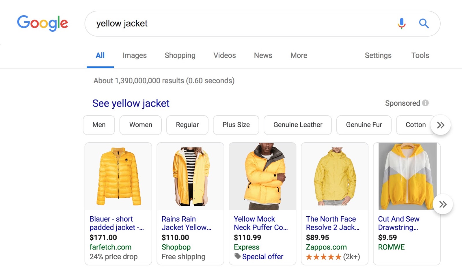 Google results displaying products that match the search query.