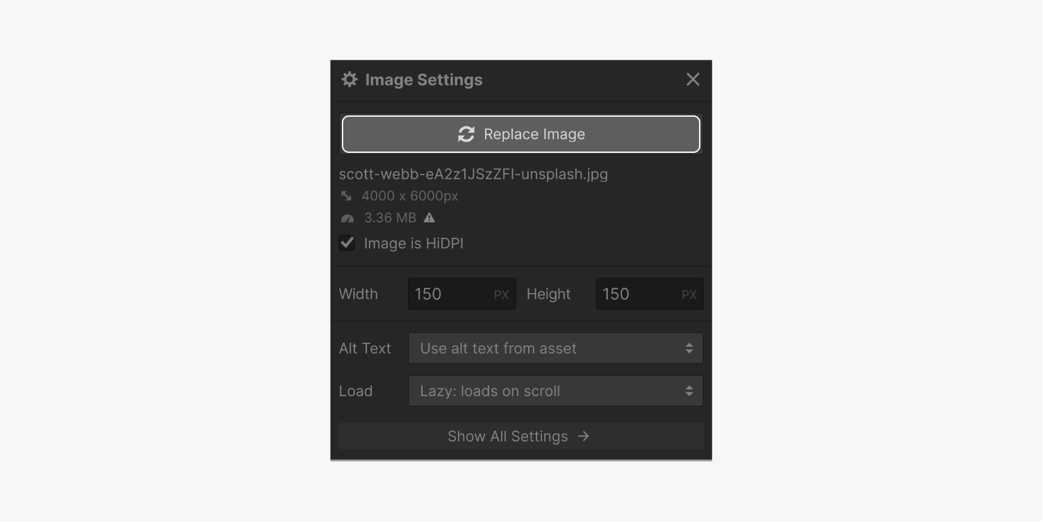 The highlighted replacement button on the Image settings panel.