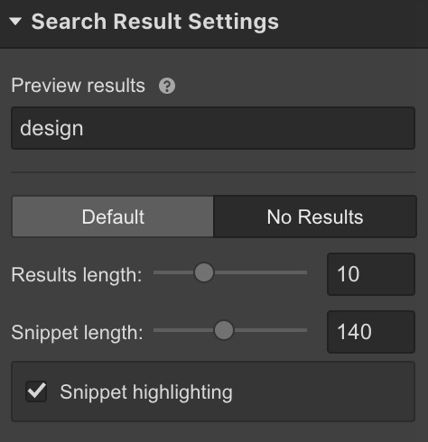 Define your number of results and excerpt length within your search result configurations.